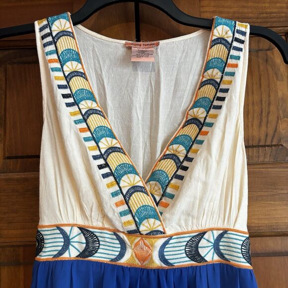 Flying Tomato Maxi Dress Women's Size Small Embroidered Blue Ivory Chiffon - Picture 2 of 7